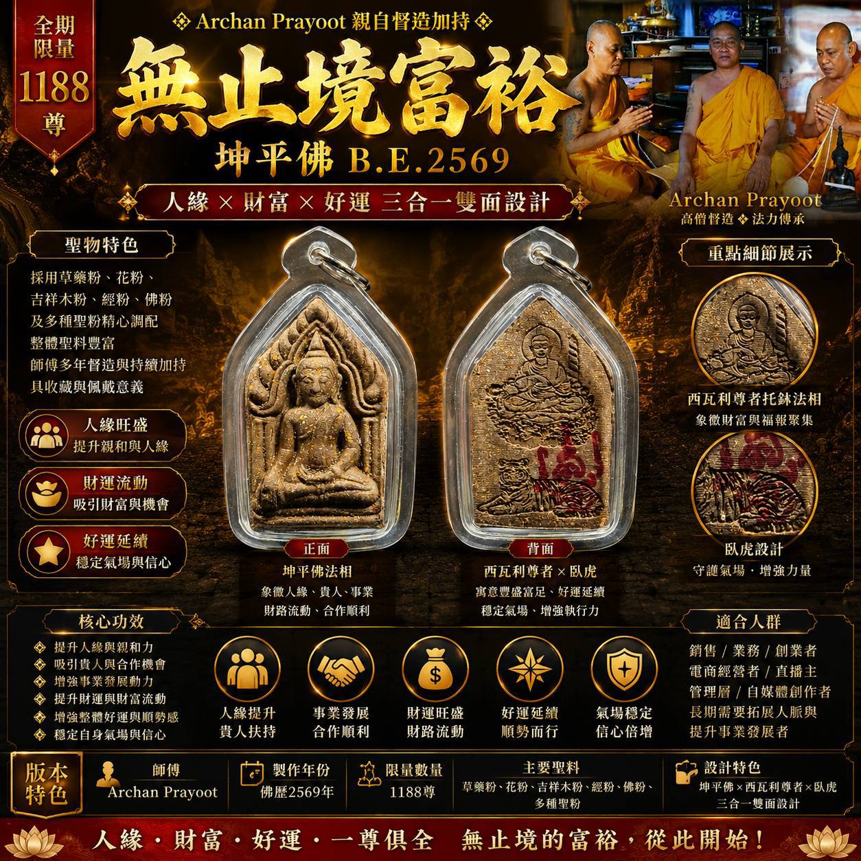 Jin Thai Fo Pai - Archan Prayoot 无止境富裕坤平佛 B.E.2569｜限量1188尊｜草药圣料坤平佛